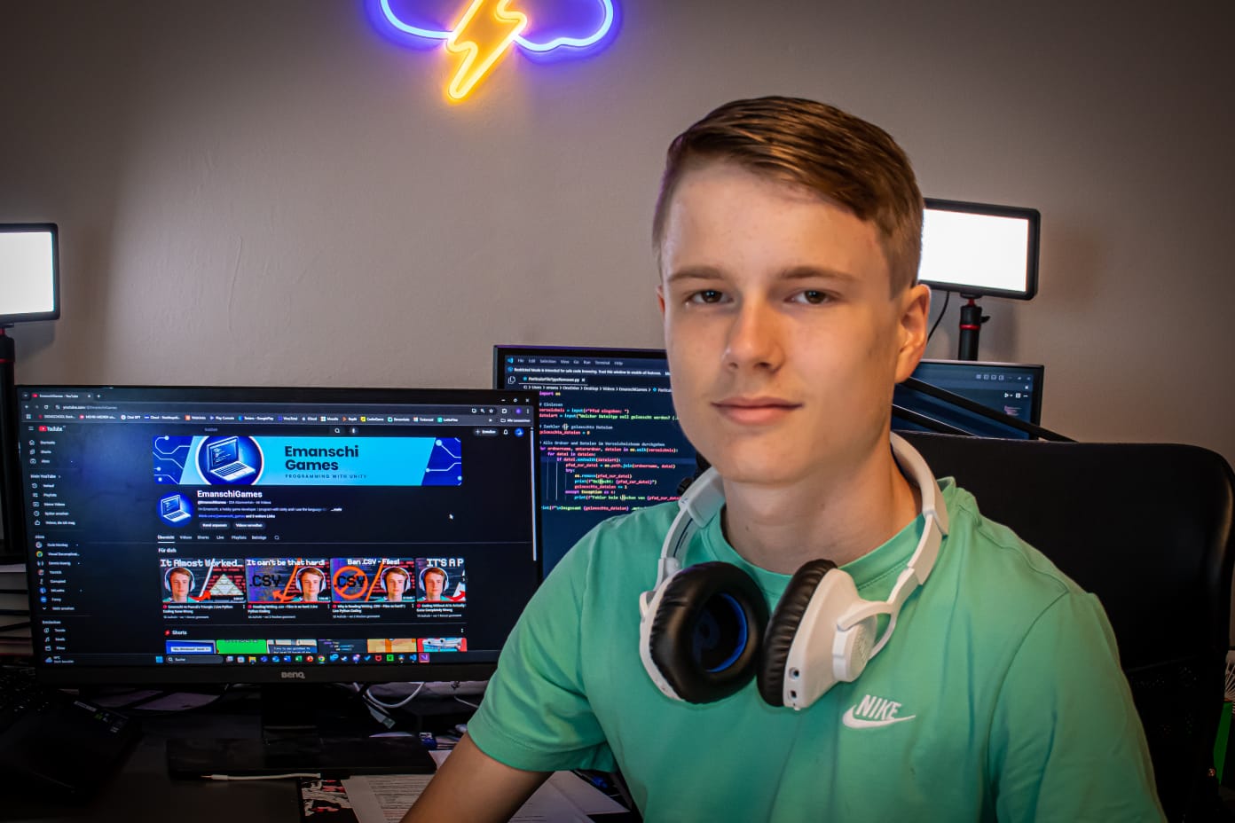 A picture of me next to my setup